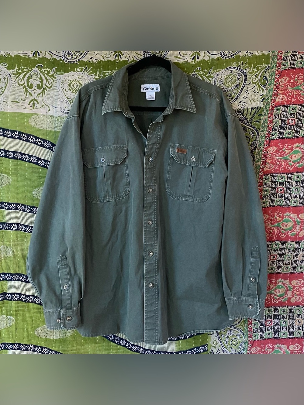 Carhartt 2007 Earth Tone Button Down Canvas Work Shirt Extra Large Outdoor